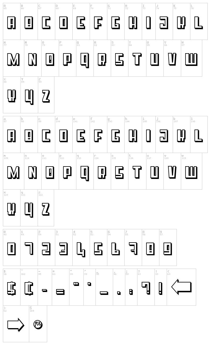 Super Cube font map
